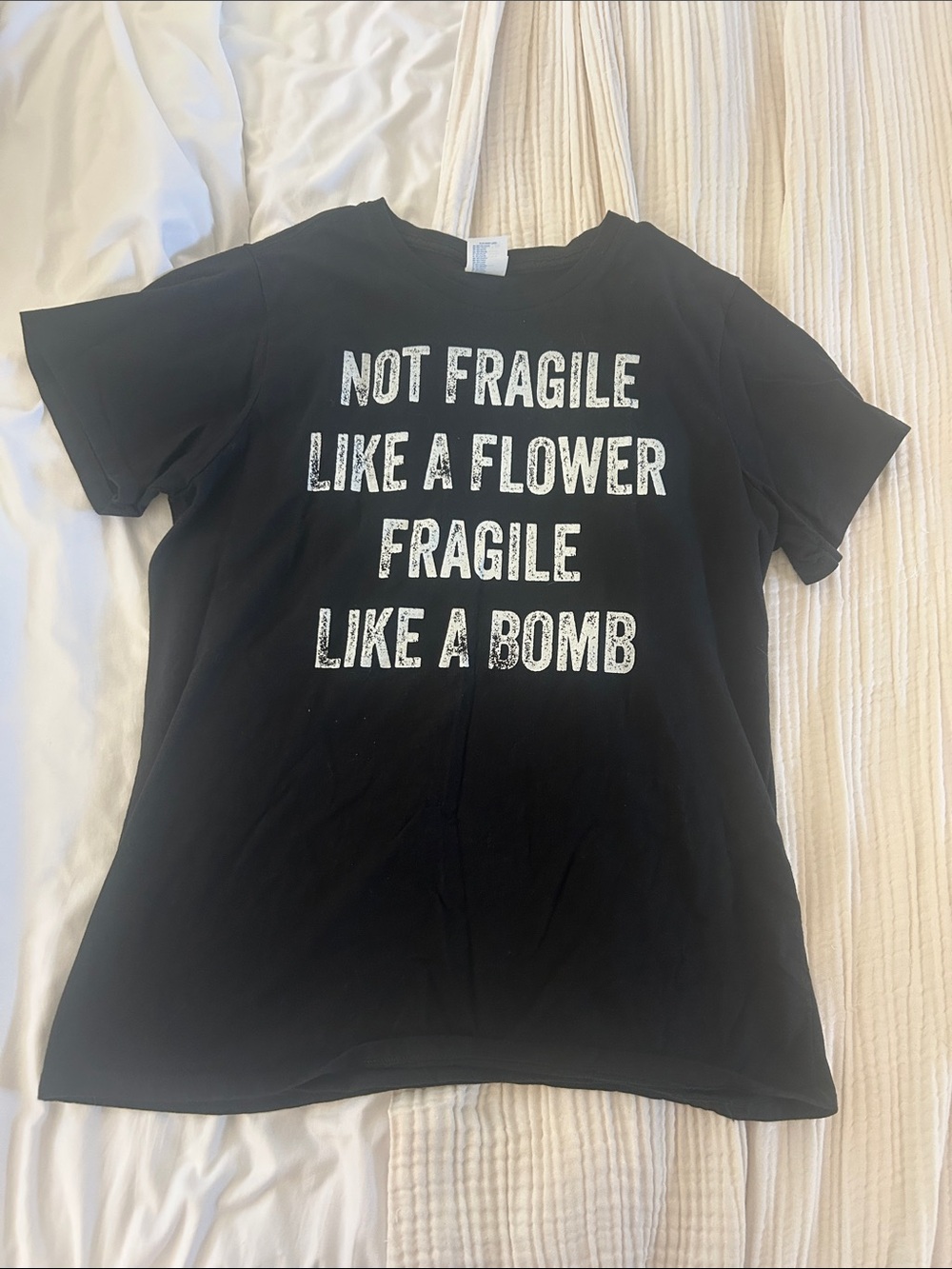 Black womens Graphic Tee - Not Fragile Like a Flower
